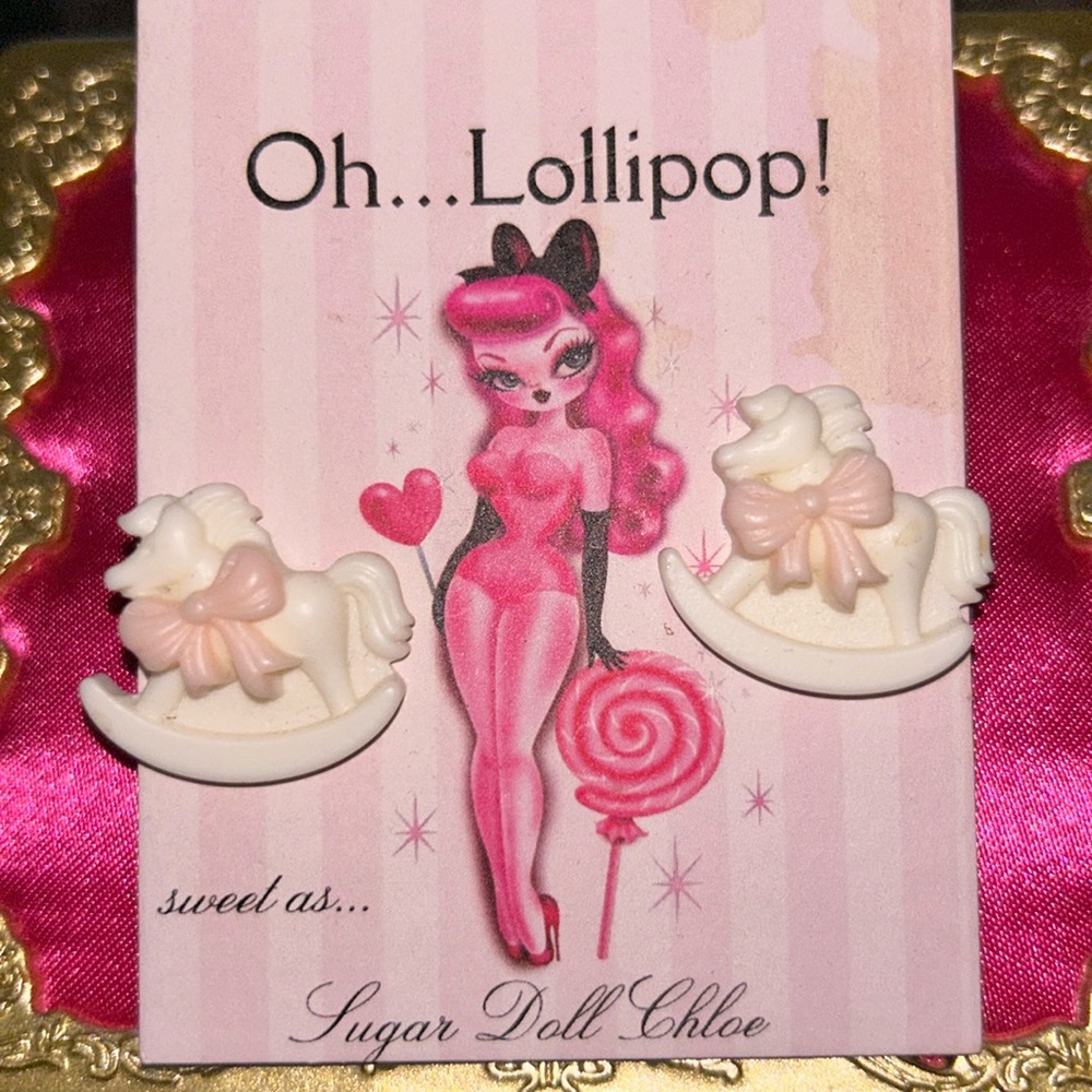 Oh lollipop sugar doll rocking horse Lolita doll earrings Baby girl shower gift